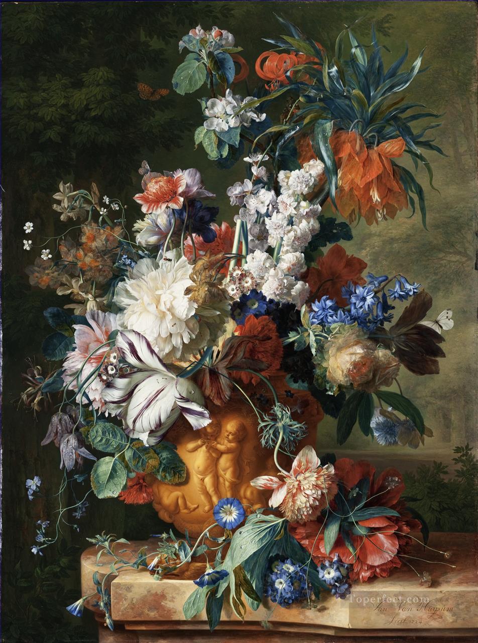Bouquet of Flowers in an Urn2 Jan van Huysum classical flowers Oil Paintings